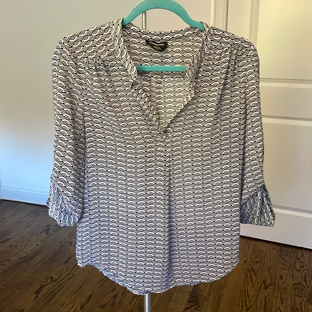 Bebe Sheer Blouse - Size Small - Black & White